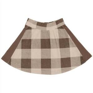 NEW MANIERE girl's corduroy plaid panel skirt in brown